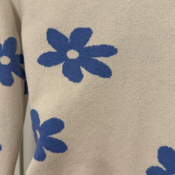 Forever 21 Daisy Crop Cardigan Cream Blue Small Preppy Twee Coquette Spring Chic - Picture 6 of 9